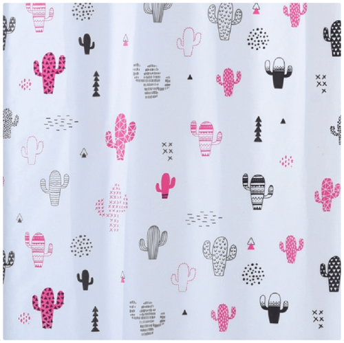 Cortina De Baño Doble Premiun Cactus Negro Y Rosa