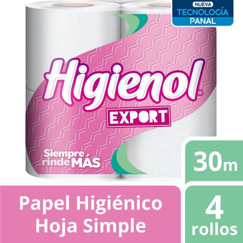 Papel Higienico Higienol Export Panal Simple Hoja 30 Mts Bolson 12 Packs X 4 Rollos (1521)