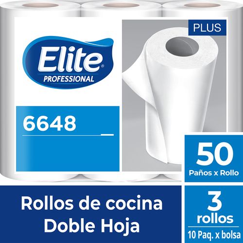 Rollo De Cocina Elite Doble Hoja 50 Paños 10 Pack X 3 Un (6648)