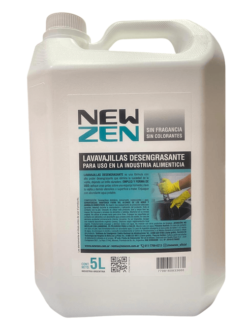 Lavavajilla Desengrasante 7% Materia Activa X 5 Lts New Zen