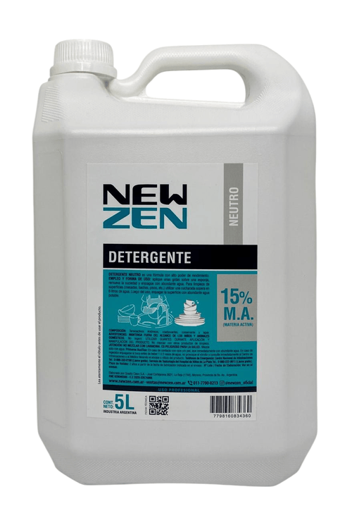 Detergente Conc. Neutro 15% Materia Activa X 5 Lts New Zen