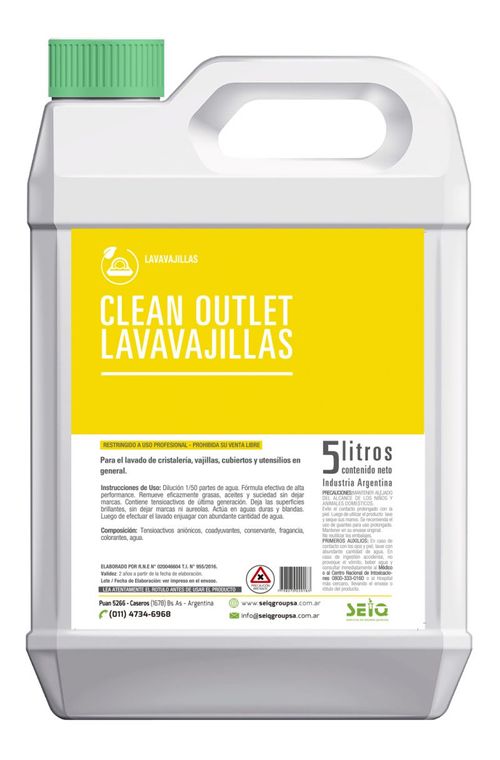 Lavavajilla Clean Oulet X 5 Lts Seiq
