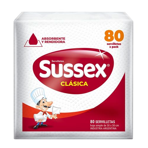 Servilletas Sussex Clásica Hs 30 X 30 Blanca 30 Paquetes X 80 Unid
