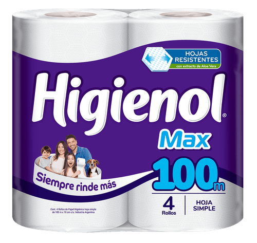 Papel Higiénico Por Bolsón De 40 Rollos Higienol SH Max Panal Aloe 100 Mts